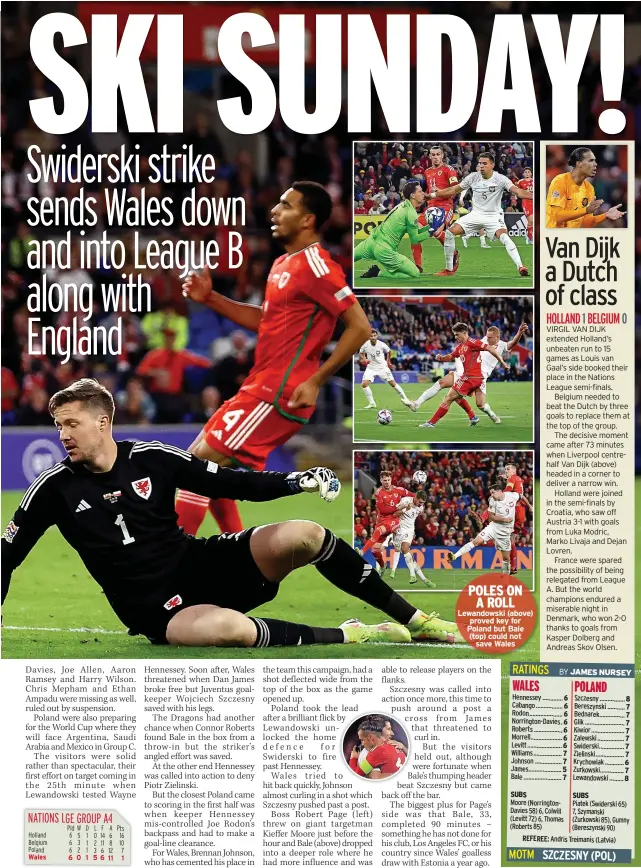  ?? ?? POLES ON A ROLL
Lewandowsk­i (above) proved key for Poland but Bale (top) could not save Wales