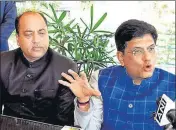  ?? SHYAM SHARMA/HT ?? Railway minister Piyush Goyal (right) and CM Jai Ram Thakur in Dharamshal­a on Sunday.