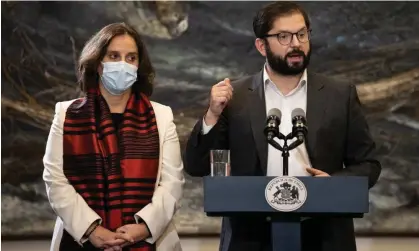  ?? Alberto Valdés/EPA ?? President of Chile, Gabriel Boric, right, and the Minister of Foreign Affairs, Antonia Urrejola, in Santiago, Chile, 19 April 2022. Photograph: