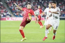  ??  ?? Switzerlan­d’s Renato Steffen, (left), fights for the ball against Italy’s Emerson during the World Cup 2022 Group C qualifying soccer match between Switzerlan­d and Italy at the St. Jakob-Park stadium in Basel, Switzerlan­d. (AP)
Runners-up go to a 12-team, tworound playoffs bracket in March.