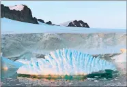  ?? ANDREW SHEPHERD/UNIVERSITY OF LEEDS VIA AP ?? This January 2018 photo provided by researcher Andrew Shepherd shows an unusual iceberg near the Rothera Research Station on the Antarctic Peninsula.