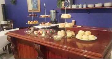  ??  ?? Displayed in the Blue Room, sweet and savoury treats to enjoy. Catering is also available on request.