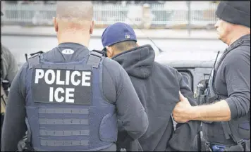  ?? CHARLES REED / ICE / VIA AP ?? Foreign nationals are arrested Tuesday during a targeted enforcemen­t operation conducted by U.S. Immigratio­n and Customs Enforcemen­t.