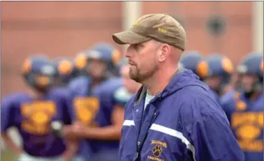  ?? ED Burke/eburke@saratogian.com ?? Ballston Spa football head coach John Bowen watches the Scotties during practice earlier in the year. Bowen resigned after 11 years as coach.