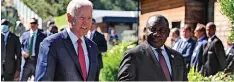  ??  ?? US PRESIDENT Joe Biden and President Cyril Ramaphosa arrive for a working session during G7 summit in Carbis Bay, Cornwall, Britain. | Reuters