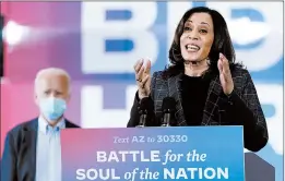  ?? CAROLYN KASTER/AP ?? Democratic vice presidenti­al nominee Kamala Harris was to appear in North Carolina and Ohio before it was announced a communicat­ions staffer tested positive for COVID-19.