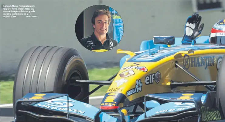  ?? FOTO: C. CHAVES ?? Fernando Alonso, “extremadam­ente feliz” por volver a la que fue su casa durante dos épocas distintas, y en la que vivió su era dorada en la F1 en 2005 y 2006