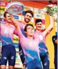  ?? JOAQUIN SARMIENTO/AFP ?? Rigoberto Uran celebrates after winning the first stage of the team time trial of the Tour Colombia 2.1 on Tuesday.