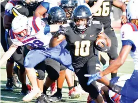  ??  ?? Starkville High School running back Tyler Nichols (10) looks for running room against Neshoba Central on Friday. (Photo by Chris Mcmillen, SDN)