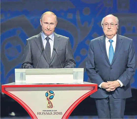  ?? Pictures: Getty Images. ?? Different decades, same concerns: President Vladimir Putin with Sepp Blatter, and, right, the controvers­ial tournament in Argentina in 1978.