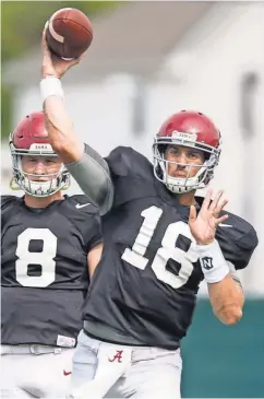  ?? VASHA HUNT, AP ?? Junior quarterbac­k Cooper Bateman, above, is competing with freshmen Blake Barnett and Jalen Hurts at Alabama.