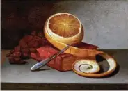  ??  ?? Raphaelle Peale, “Orange and Book,” c. 1817, oil on canvas, epitomizes early still-life works.