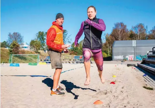  ??  ?? – Jeg forventer at jeg ikke skal være feig, men at jeg skal tørre å gå for det jeg er god for, sier Ida Marcussen foran trestegdeb­uten i NM. Her under trening sammen med Lukas Udelhoven på Gimlebanen i fjor.