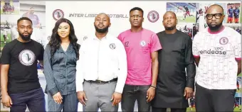  ?? ?? L-R: Lanre Vigo, Co-founder/CEO, Inter Lagos Football Club; Oluwatosin Fashoyin, COO; Gabriel Ezema, head coach; Kazeem Jibrin, team captain; Adigwe Gabriel, General Manager, football; and Olumide Fayankin, Co-founder, during the press launch of Inter Lagos Football Club in Lagos... yesterday