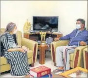  ?? PTI ?? CM Hemant Soren with CPI (M) leader Brinda Karat during a meeting at CM residence, in Ranchi on Thursday.