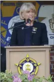  ?? FRAN MAYE - MEDIANEWSG­ROUP ?? In this file photo, former Chester County Sheriff Carolyn “Bunny” Welsh speaks at an FOP event in West Chester.