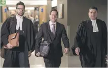  ?? PAUL CHIASSON/THE CANADIAN PRESS/FILES ?? Final arguments are underway at the corruption trial of ex-Montreal mayor Michael Applebaum, centre.