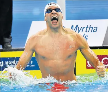  ?? Picture: ALY SONG/REUTERS ?? WHO’S YOUR CHADDY! Chad le Clos celebrates after winning the 100m butterfly in China