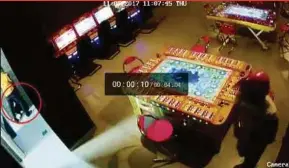  ??  ?? A CCTV recording from the gambling den showing a man raping the cashier on duty while another man is nearby (right).