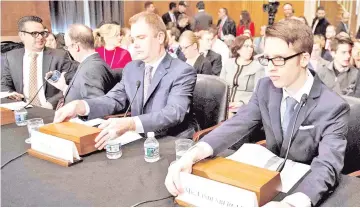  ??  ?? Lindenberg­er (right) speaks before the Senate Committee on Health, Education, Labour and Pensions on Capitol Hill in Washington, DC. — AFP photo