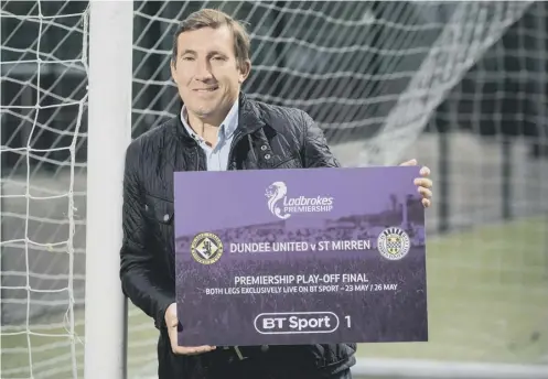  ??  ?? 0 Former St Mirren manager Alan Stubbs was promoting BT Sport’s coverage of tonight’s Premiershi­p play-off first leg at Tannadice.