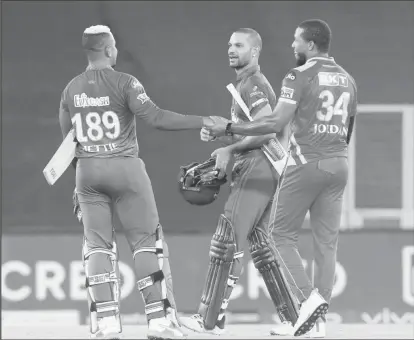  ?? (Photo courtesy IPL website) ?? Shikhar Dhawan scored a terrific 69* and together with Shimron Hetmyer, took against the Sunrisers Hyderabad yesterday.
DC home