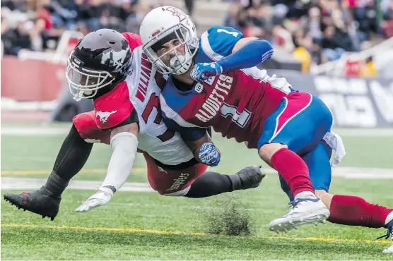  ?? DAVE SIDAWAY ?? Stampeders running back and kick-returner Terry Williams was a going concern for Alouettes defenders and special teams players in a 12-6 win Monday in Montreal.