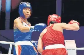  ?? HT PHOTO ?? Lovlina Borgohain beat Morocco’s Oumayma Bel Ahbib in the pre-quarterfin­als.