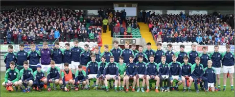  ??  ?? The St. Peter’s College squad prior to Wednesday’s All-Ireland semi-final in Grattan Park, Inniskeen.