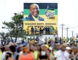  ?? PICTURE: AYANDA NDAMANE / AFRICAN NEWS AGENCY (ANA) ?? LEADERSHIP: ANC president Cyril Ramaphosa speaking at the ANC 106th celebratio­ns in East London’s Absa Stadium.