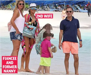  ??  ?? Ex on the beach: Kyle with wife Carla and two of their children in Barbados in 2013. The woman on the left is the family nanny – and now Kyle’s fiancee – Vicky Burton FIANCEE AND FORMER NANNY 2ND WIFE