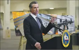  ?? Nelvin C. Cepeda Associated Press ?? GOV. GAVIN Newsom speaks at the Del Mar Fairground­s in February, supporting legislatio­n that would allow private citizens to sue gun manufactur­ers.