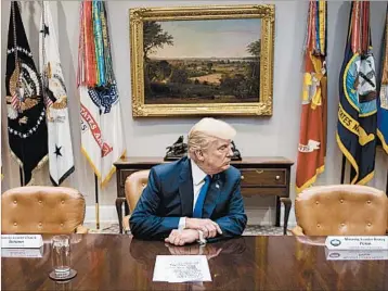  ?? JIM WATSON/GETTY-AFP ?? President Donald Trump is flanked by chairs marked for Sen. Chuck Schumer, D-N.Y., and Rep. Nancy Pelosi, D-Calif.