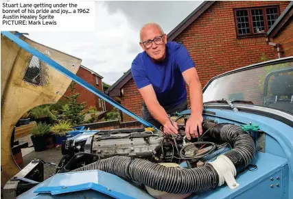  ??  ?? Stuart Lane getting under the bonnet of his pride and joy... a 1962 Austin Healey Sprite
PICTURE: Mark Lewis