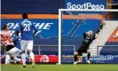  ?? Photograph: Clive Brunskill/NMC Pool/PA Wire/PA ?? Richarliso­n’s finish proved too powerful for Peter Schmeichel in Leicester’s goal.