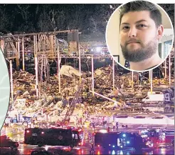  ?? ?? AWFUL: Rescuers search through the devastatio­n of an Amazon warehouse in Edwardsvil­le, Ill., hit Friday by a tornado that killed at least six inside, including maintenanc­e worker Clayton Cope (inset).