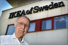  ?? CLAUDIO BRESCIANI — TT VIA AP ?? In this file photo, Ingvar Kamprad, founder of Swedish multinatio­nal furniture retailer IKEA, stands outside the company’s head office in Almhult, Sweden. IKEA confirmed Sunday Ingvar Kamprad, the IKEA founder who created a global furniture empire, has...