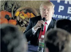  ?? EVAN VUCCI/ASSOCIATED PRESS ?? Republican presidenti­al candidate Donald Trump speaks during a meeting with farmers at Bedners Farm Fresh Market in Boynton Beach, Fla., on Monday.