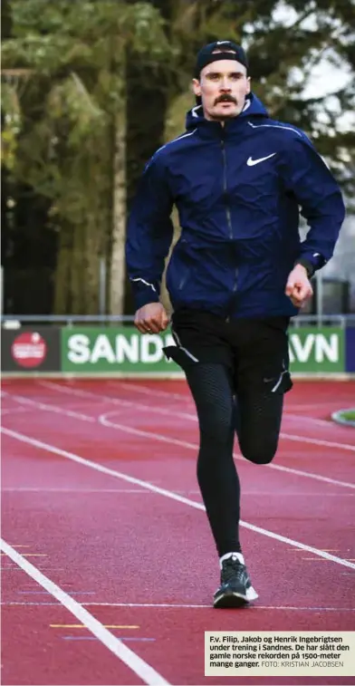  ?? FOTO: KRISTIAN JACOBSEN ?? F.v. Filip, Jakob og Henrik Ingebrigts­en under trening i Sandnes. De har slått den gamle norske rekorden på 1500-meter mange ganger.