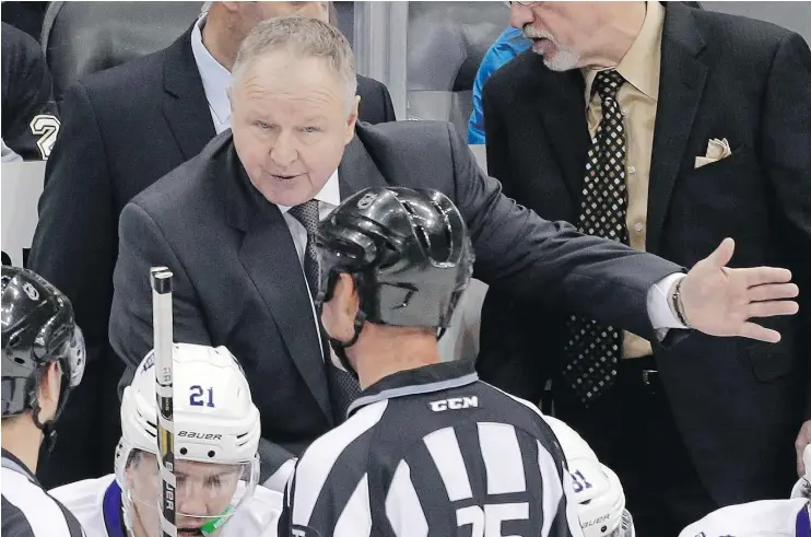  ?? — THE CANADIAN PRESS FILES ?? Anaheim opted to hire recycled Ducks and Maple Leafs coach Randy Carlyle rather than give Utica Comets bench boss Travis Green a shot at the job.