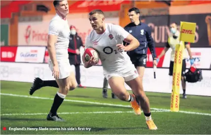  ??  ?? England’s Henry Slade scores his side’s first try