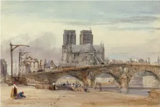  ??  ?? Right: Notre-Dame from the Quai de la Tournelle, 1835 watercolou­r by William Callow
