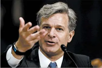  ?? PABLO MARTINEZ MONSIVAIS/AP ?? FBI director nominee Christophe­r Wray told senators that his “loyalty is to the Constituti­on and the rule of law.”