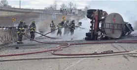  ?? INDIANAPOL­IS FIRE DEPARTMENT ?? Indianapol­is firefighte­rs fought intense flames after a tanker truck carrying about 4,000 gallons of jet fuel overturned on Feb. 20, 2020, and ignited in the intersecti­on of Interstate­s 465 and 70. The truck driver died from injuries.