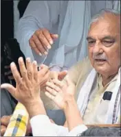  ?? YOGESH KUMAR/HT ?? Former Haryana chief minister Bhupinder Singh Hooda at a rally in Nuh, Mewat,on Saturday.