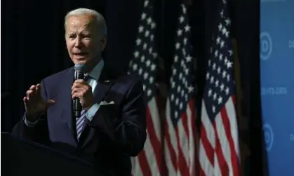  ?? Wong/Getty Images ?? Joe Biden speaks at the Democratic National Committee summer meeting on Thursday in National Harbor, Maryland. Photograph: Alex