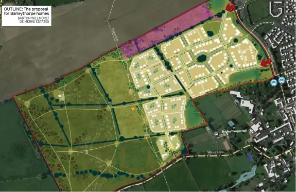  ?? BARTON WILLMORE/ DE MERKE ESTATES ?? OUTLINE: The proposal for Barleythor­pe homes