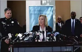  ?? Justin Sullivan Getty Images ?? SACRAMENTO County Dist. Atty. Anne Marie Schubert in April announces the arrest of Joseph DeAngelo Jr., 72, on suspicion of being the Golden State Killer.