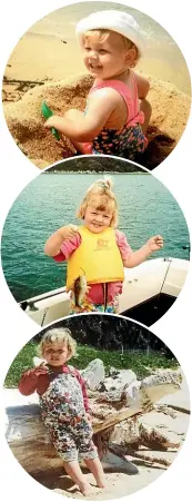  ??  ?? From top: A day at the beach, building sandcastle­s in the golden sand. One of my smaller catches while out on the boat. As a toddler, over on Breakers Bay.