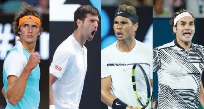  ??  ?? Novak Djokovic, Roger Federer and Rafael Nadal face a stern challenge from young guns Alexander Zverev, Borna Coric, Karen Khachanov and Stefano Tsitsipas.